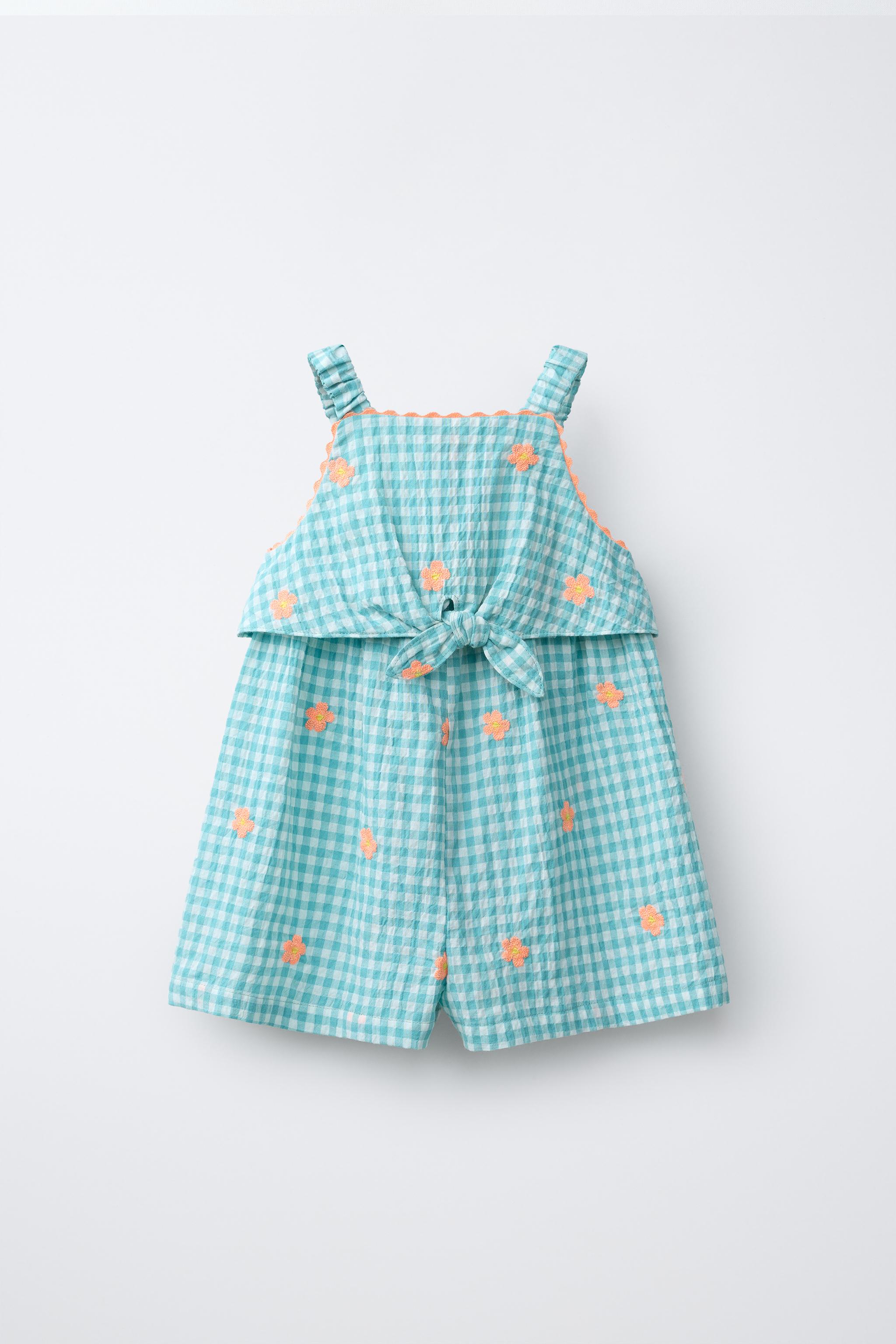 COMBI-SHORT À CARREAUX VICHY ET FLEURS BRODÉES